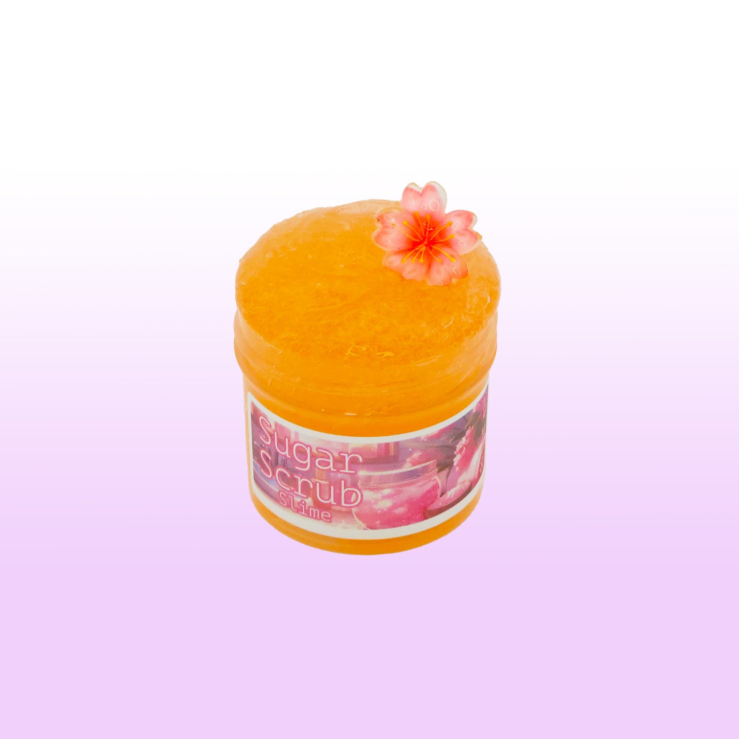 Crunchy pink snow fizz slime with clear base and sugar scrub texture