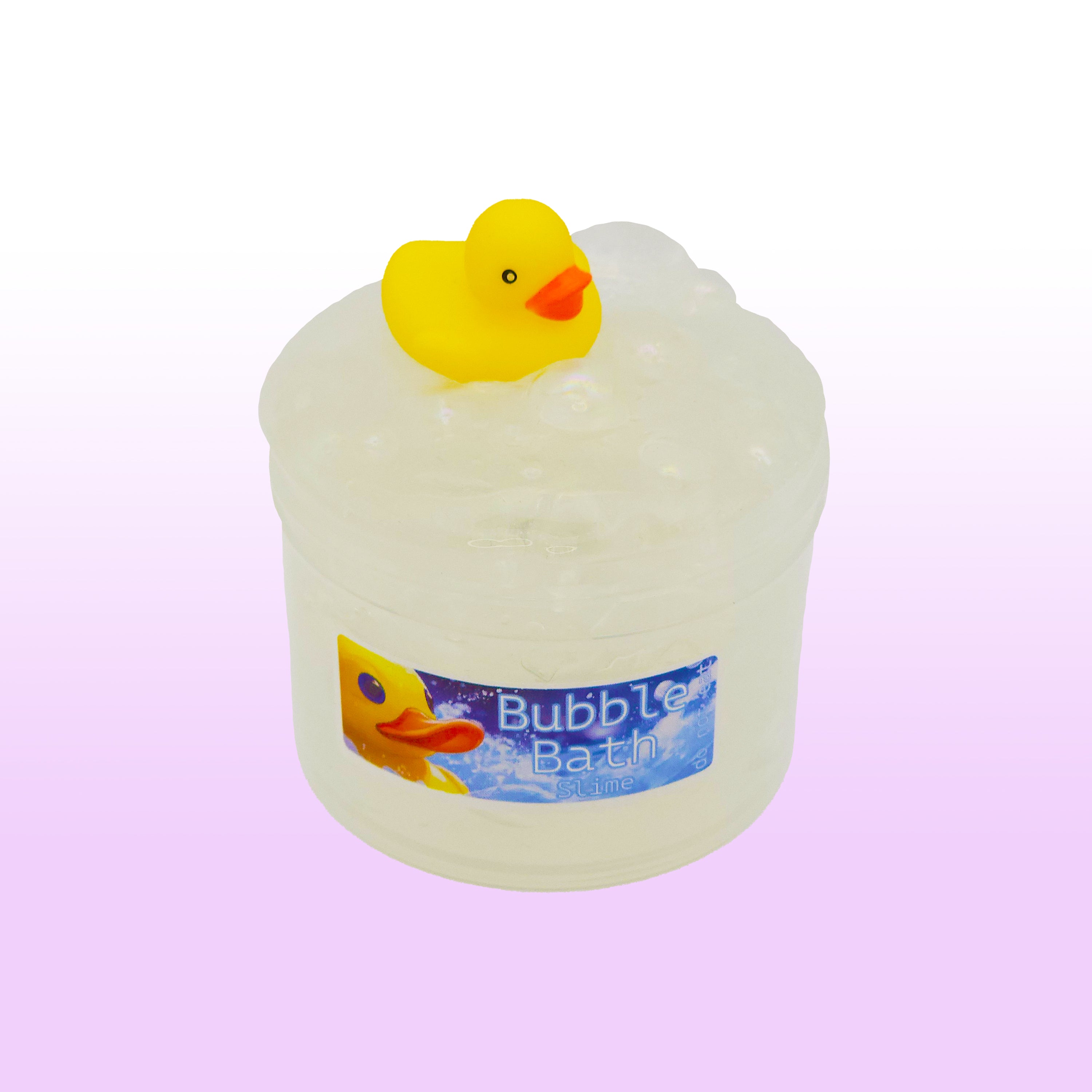 Clear fizzy slime with bubble beads and a squeaky duck charm, bubble bath scented handmade slime