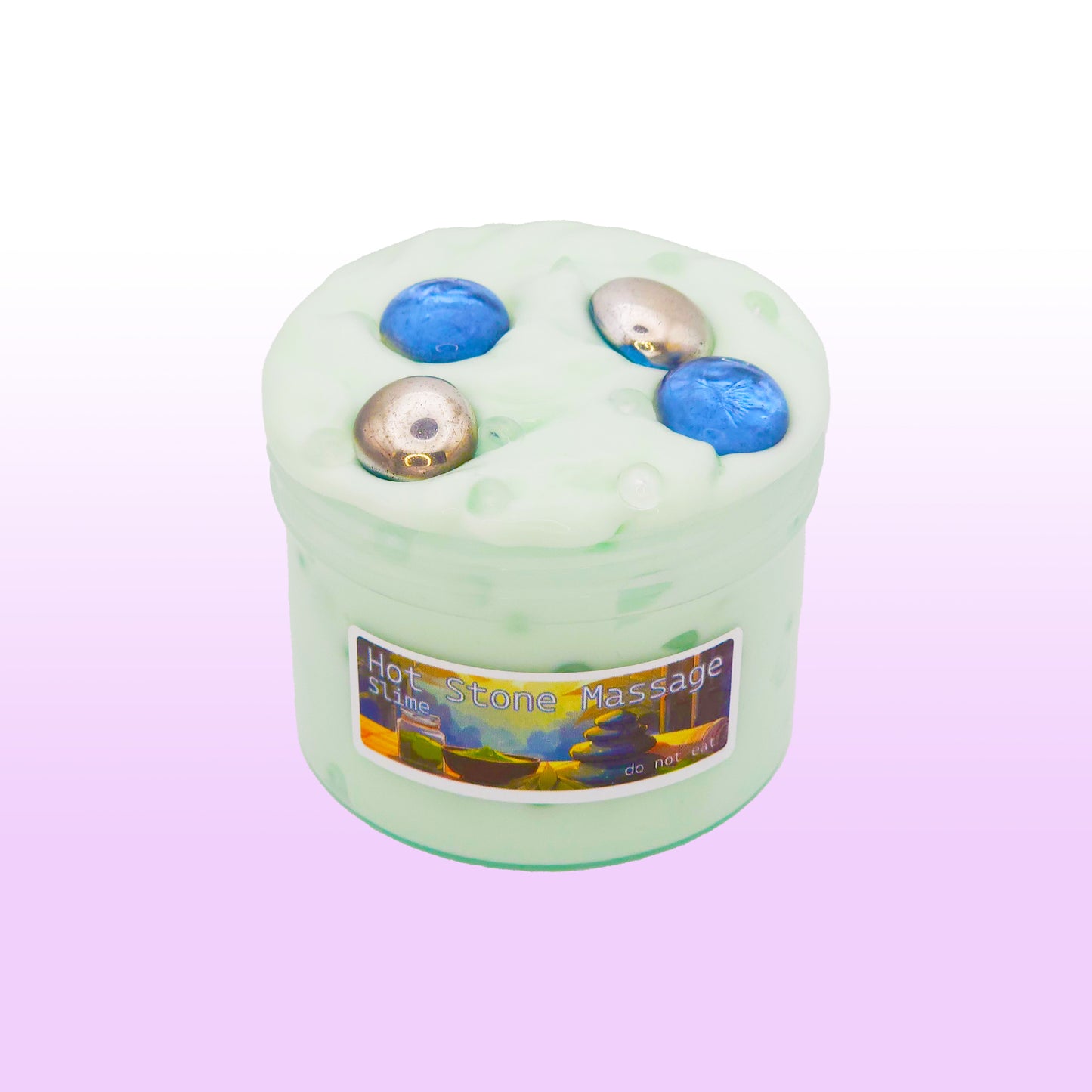 Teal fishbowl slime with shiny stone beads, lavender espresso scented handmade slime