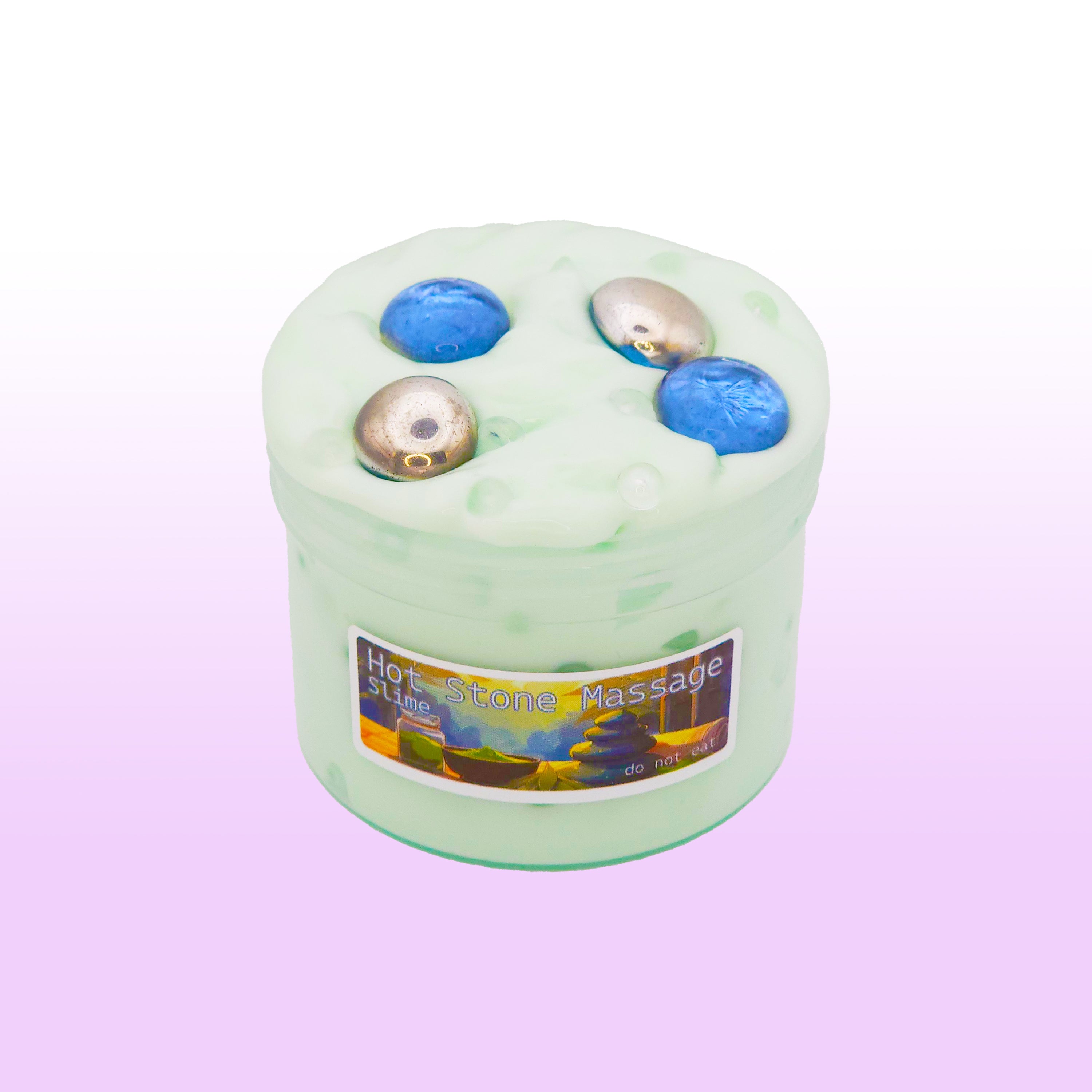 Teal fishbowl slime with shiny stone beads, lavender espresso scented handmade slime