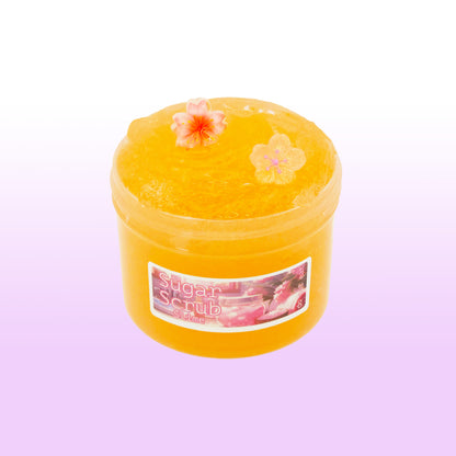 Soft pink clear snow fizz slime scented pink peach with peach blossom flower charms