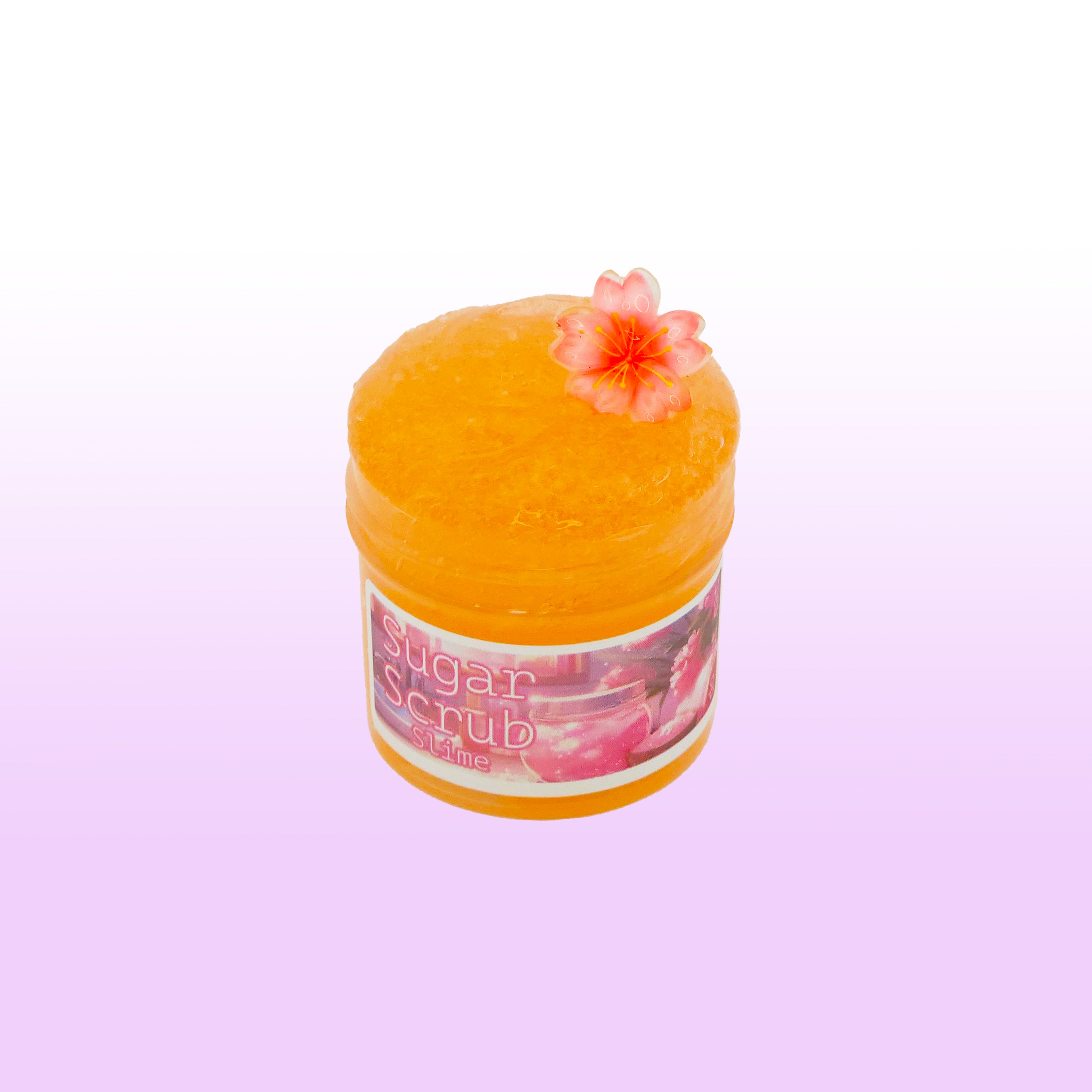 Crunchy pink snow fizz slime with clear base and sugar scrub texture